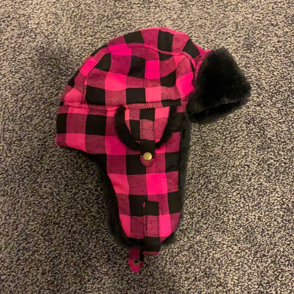 Pink plaid winter hat
